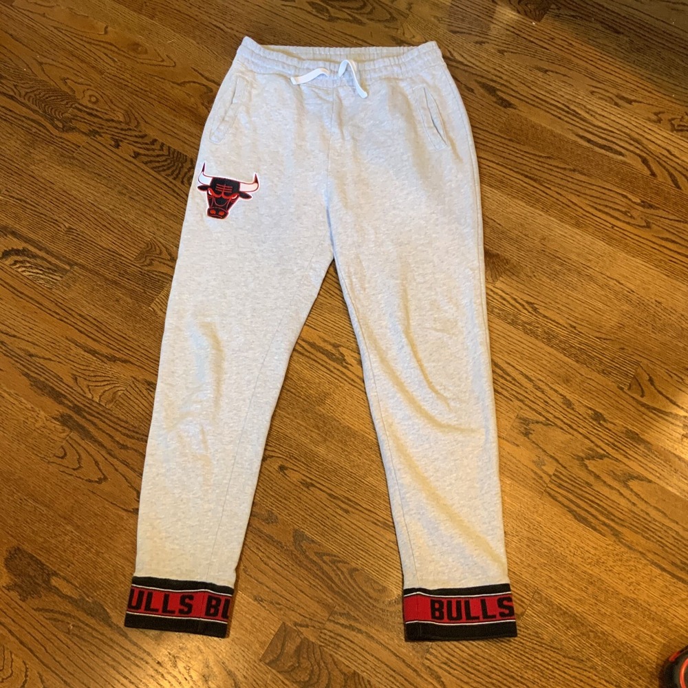 Chicago Bulls Mitchell & Ness Fleece Jogger Pants Sz M Gray Embroidered